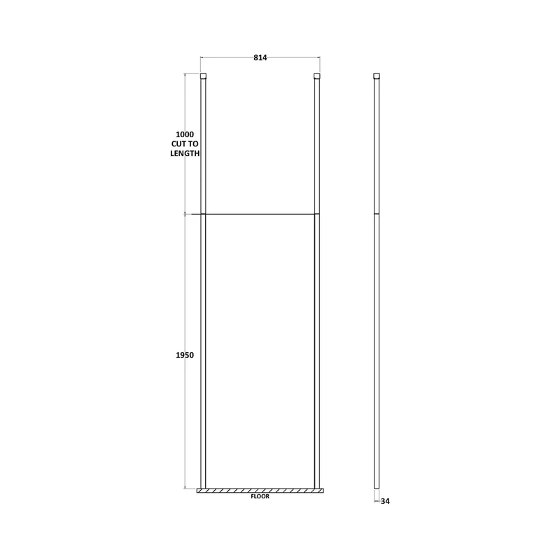 Hudson Reed Wetroom Screens 800mm Wetroom Screen With Ceiling Post Contemp Chrome Aluminium 1950x798x14mm