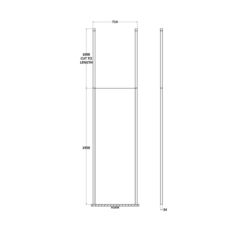 Hudson Reed Wetroom Screens 700mm Wetroom Screen With Ceiling Post Contemp Chrome Aluminium 1950x698x14mm