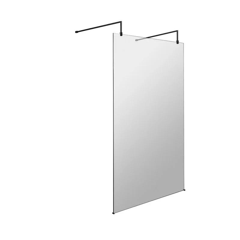 Hudson Reed Wetroom Screens 1200mm Wetroom Screen With Arms And Feet Contemp Matt Black Aluminium 1950x1200x14mm