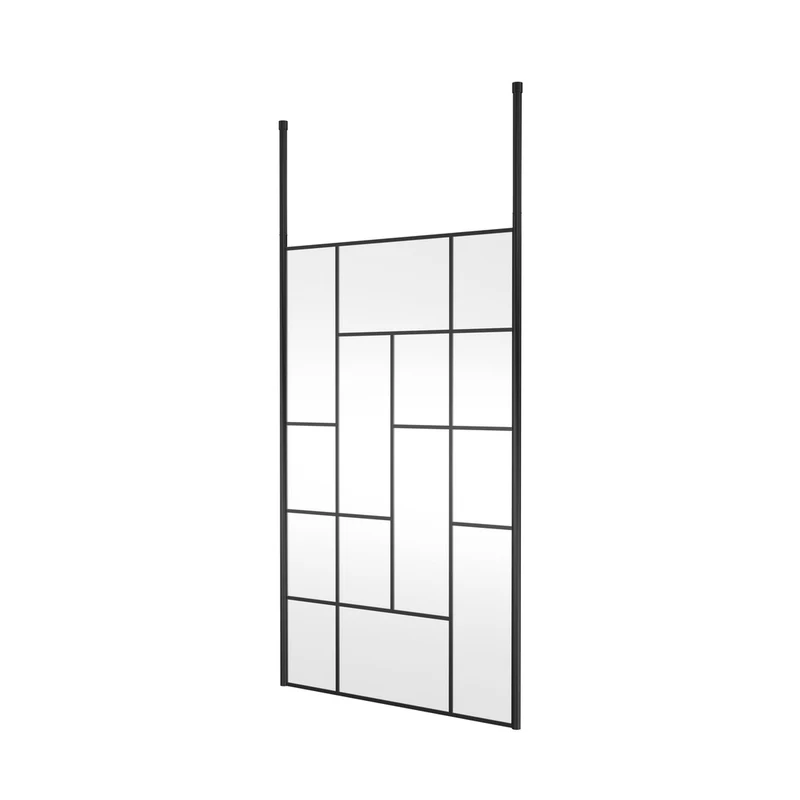 Hudson Reed Wetroom Screens 1200mm Abstract Frame Wetroom Screen With Ceiling Posts Contemp Matt Black Aluminium 1950x1250x60mm