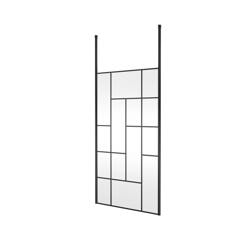 Hudson Reed Wetroom Screens 1100mm Abstract Frame Wetroom Screen With Ceiling Posts Contemp Matt Black Aluminium 1950x1150x60mm