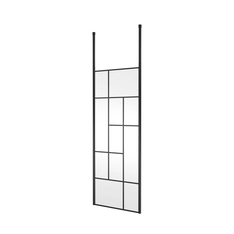 Hudson Reed Wetroom Screens 800mm Abstract Frame Wetroom Screen With Ceiling Posts Contemp Matt Black Aluminium 1950x850x60mm
