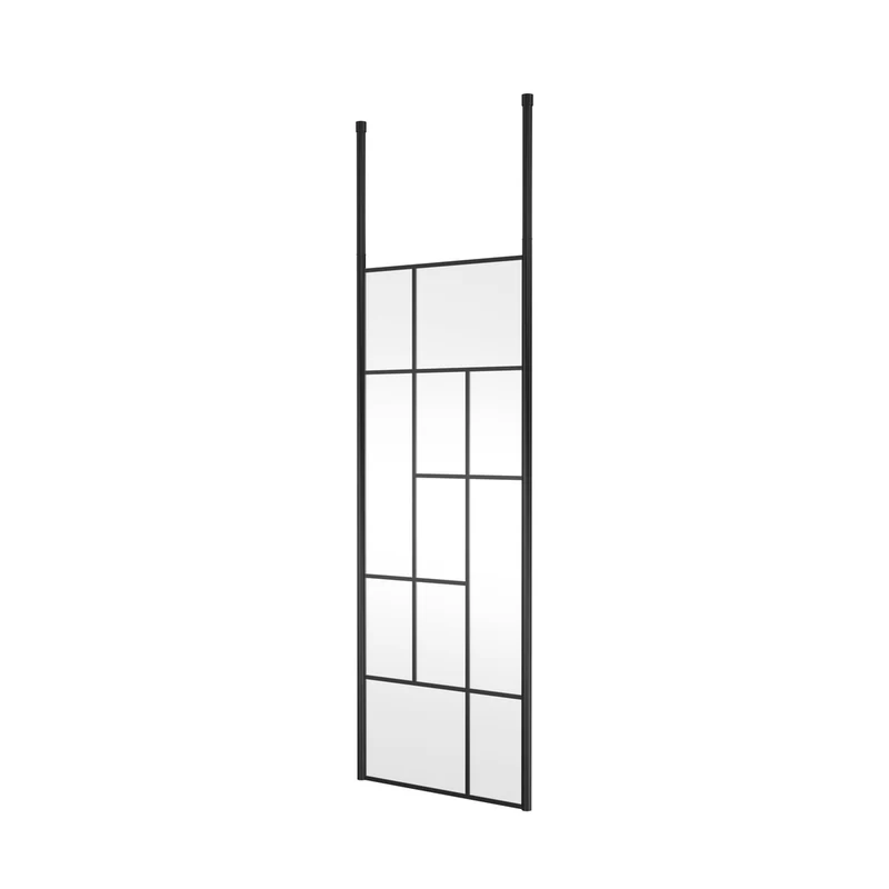 Hudson Reed Wetroom Screens 760mm Abstract Frame Wetroom Screen With Ceiling Posts Contemp Matt Black Aluminium 1950x810x60mm