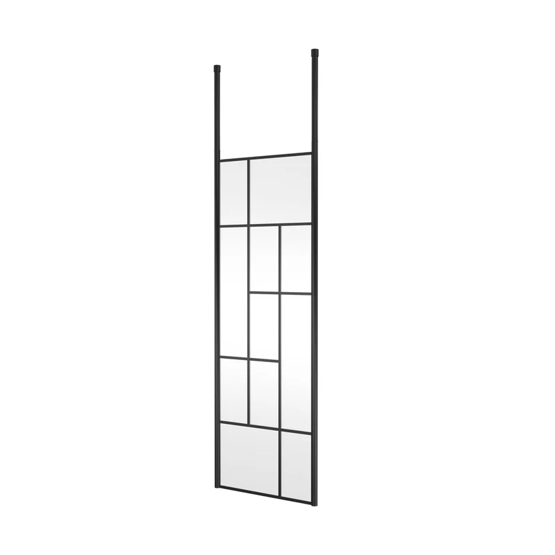 Hudson Reed Wetroom Screens 700mm Abstract Frame Wetroom Screen With Ceiling Posts Contemp Matt Black Aluminium 1950x750x60mm