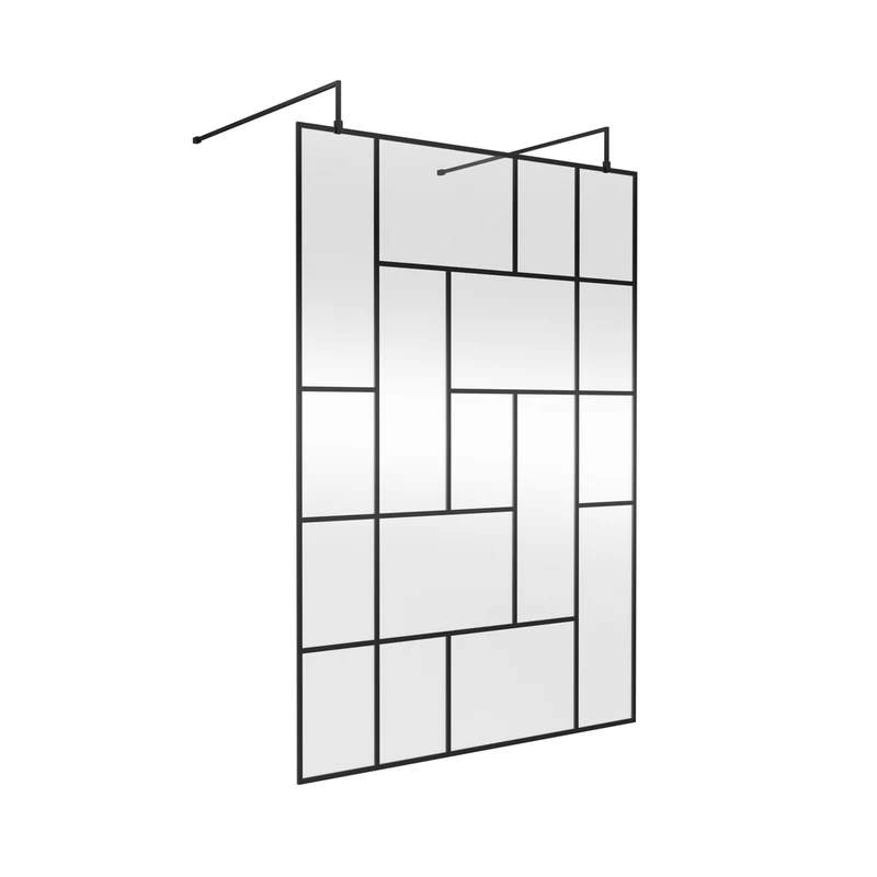 Hudson Reed Wetroom Screens 1400mm Abstract Frame Wetroom Screen With Support Bars Contemp Matt Black Aluminium 1950x1450x60mm