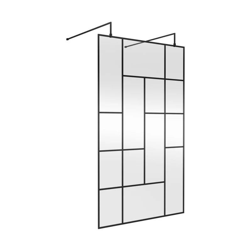 Hudson Reed Wetroom Screens 1200mm Abstract Frame Wetroom Screen With Support Bars Contemp Matt Black Aluminium 1950x1250x60mm