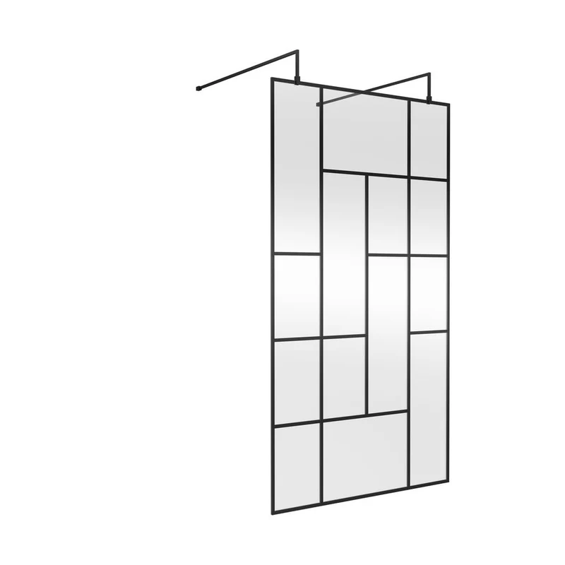 Hudson Reed Wetroom Screens 1100mm Abstract Frame Wetroom Screen With Support Bars Contemp Matt Black Aluminium 1950x1050x60mm