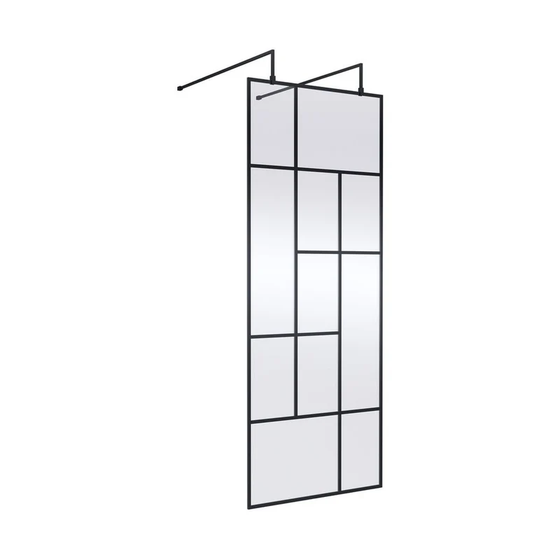 Hudson Reed Wetroom Screens 800mm Abstract Frame Wetroom Screen With Support Bars Contemp Matt Black Aluminium 1950x850x60mm
