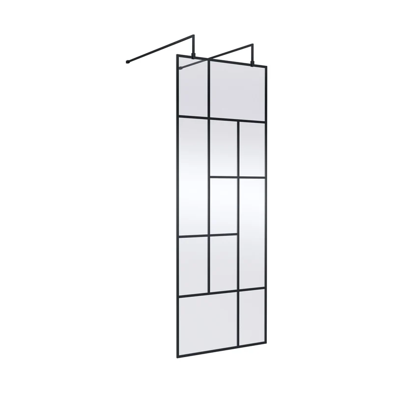 Hudson Reed Wetroom Screens 760mm Abstract Frame Wetroom Screen With Support Bars Contemp Matt Black Aluminium 1950x810x60mm