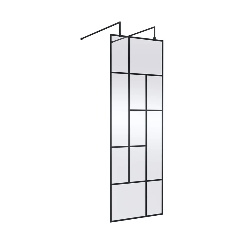 Hudson Reed Wetroom Screens 700mm Abstract Frame Wetroom Screen With Support Bars Contemp Matt Black Aluminium 1950x750x60mm