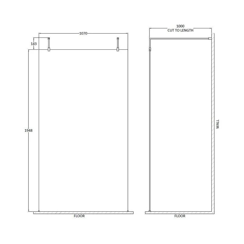 Hudson Reed Wetroom Screens 1100mm Wetroom Screen With Arms And Feet Contemp Brushed Brass Aluminium 1950x1100x14mm
