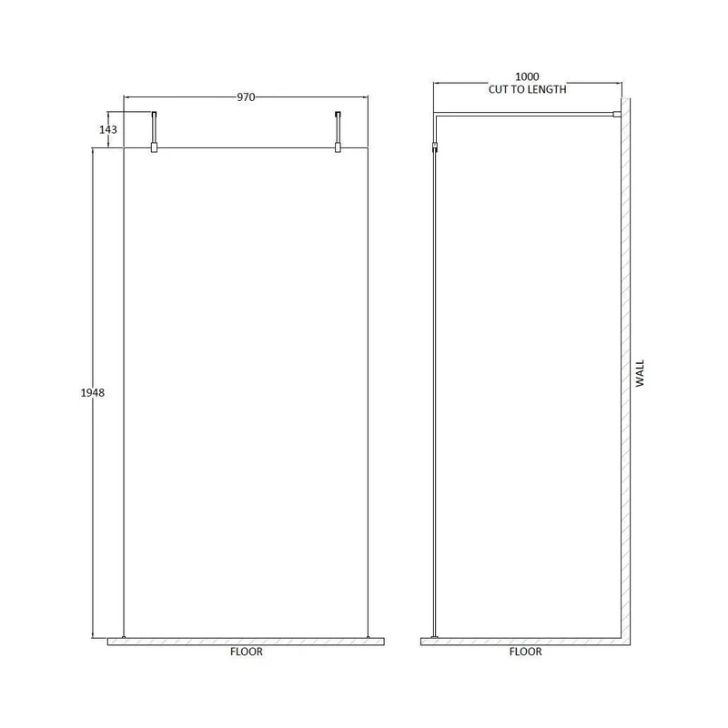 Hudson Reed Wetroom Screens 1000mm Wetroom Screen With Arms And Feet Contemp Brushed Brass Aluminium 1950x998x14mm