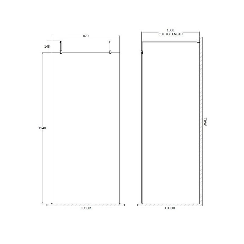 Hudson Reed Wetroom Screens 900mm Wetroom Screen With Arms And Feet Contemp Brushed Brass Aluminium 1950x898x14mm