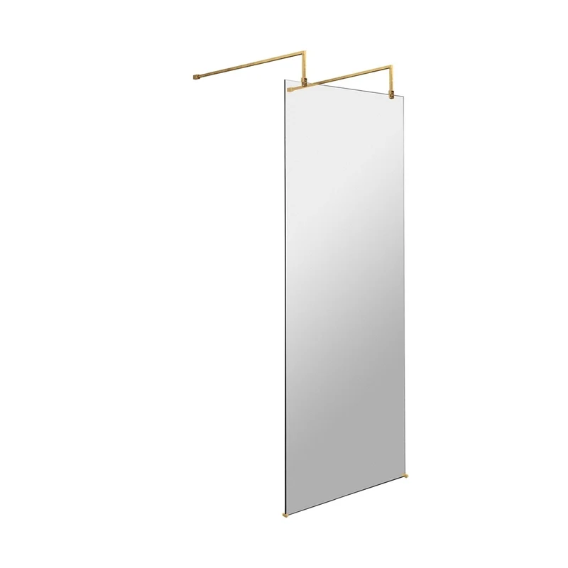 Hudson Reed Wetroom Screens 800mm Wetroom Screen With Arms And Feet Contemp Brushed Brass Aluminium 1950x798x14mm