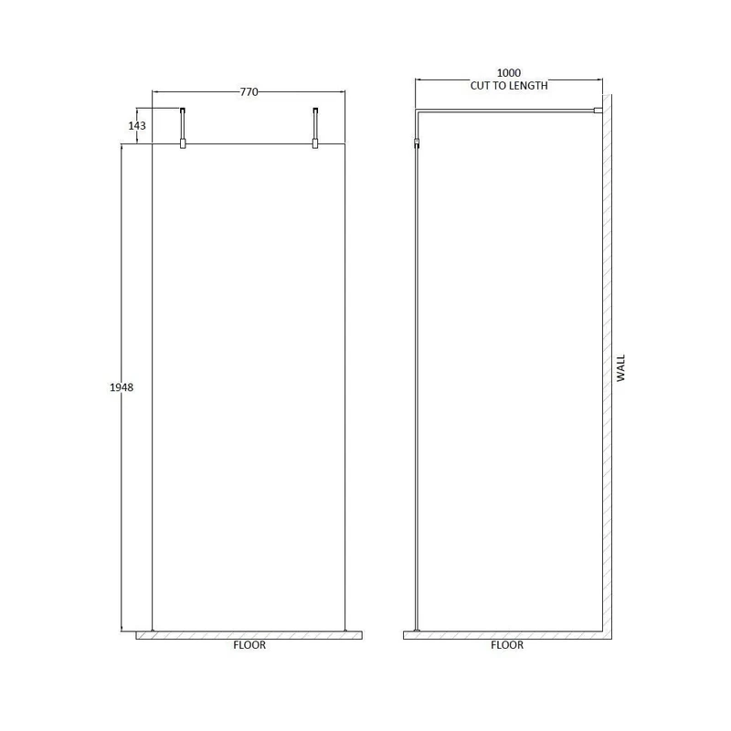 Hudson Reed Wetroom Screens 800mm Wetroom Screen With Arms And Feet Contemp Brushed Brass Aluminium 1950x798x14mm