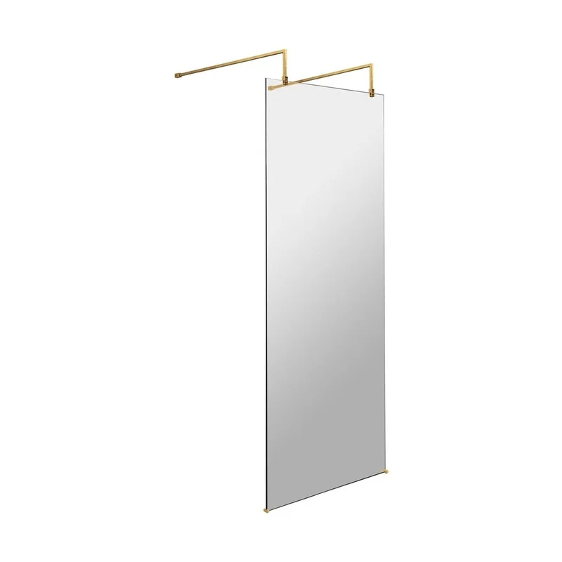 Hudson Reed Wetroom Screens 700mm Wetroom Screen With Arms And Feet Contemp Brushed Brass Aluminium 1950x698x14mm