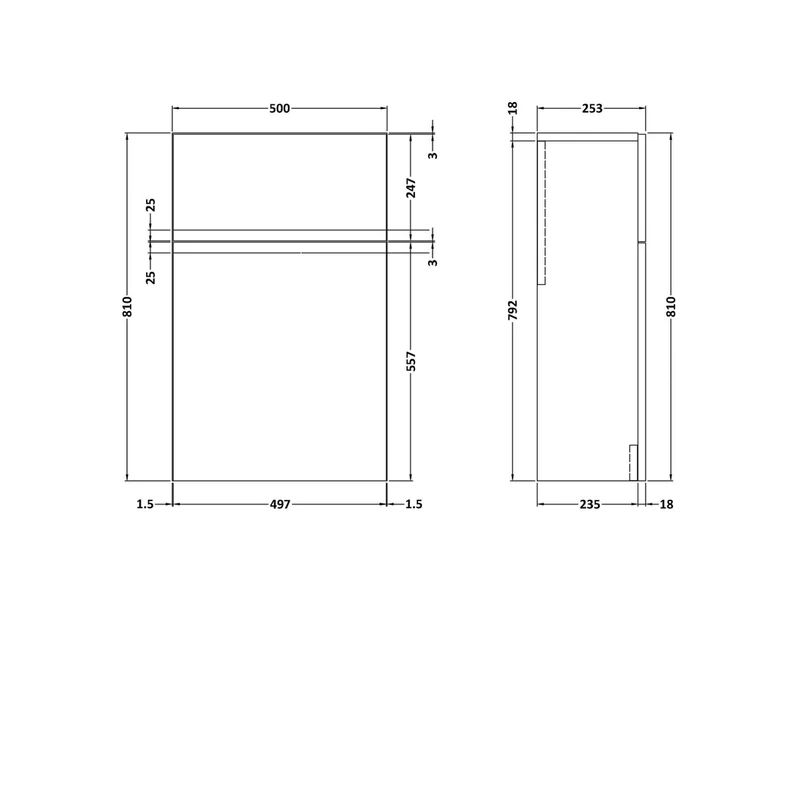 Hudson Reed Urban 500mm Wc Unit Contemp Satin Grey MFC Painted Matt 810x500x253mm