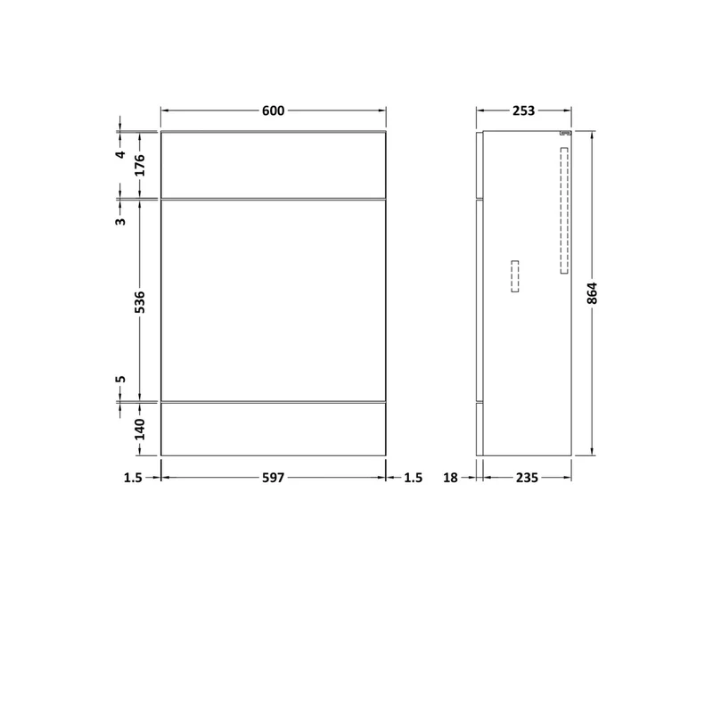 Hudson Reed Fusion 600mm Wc Unit - Compact Contemp Gloss Grey MFC Painted Gloss 864x600x255mm