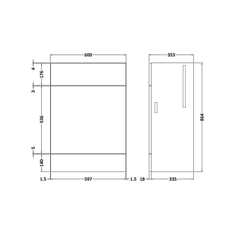 Hudson Reed Fusion 600mm Wc Unit Contemp Graphite Grey Woodgrain MFC Textured Woodgrain 864x600x355mm