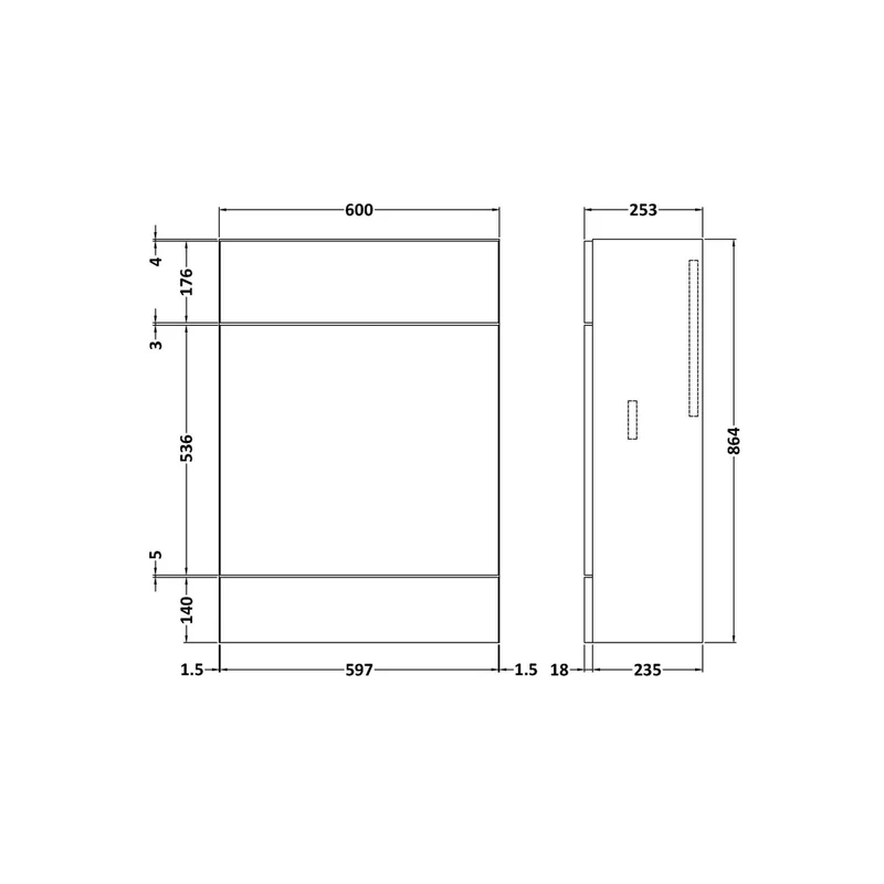Hudson Reed Fusion 600mm Wc Unit - Compact Contemp Graphite Grey Woodgrain MFC Textured Woodgrain 864x600x255mm