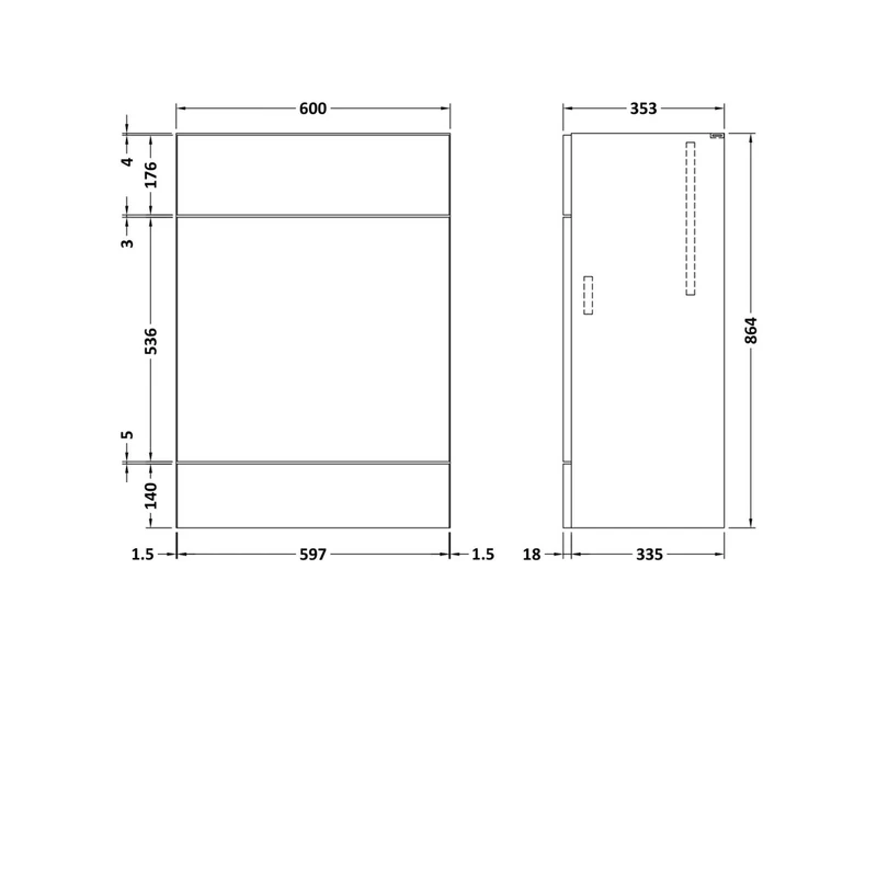 Hudson Reed Fusion 600mm Wc Unit Contemp Bleached Oak MFC Textured Woodgrain 864x600x355mm