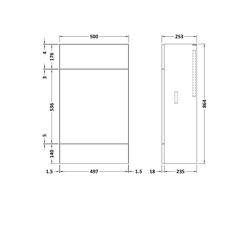 Hudson Reed Fusion 500mm Wc Unit - Compact Contemp Gloss White MFC Painted Gloss 864x500x255mm