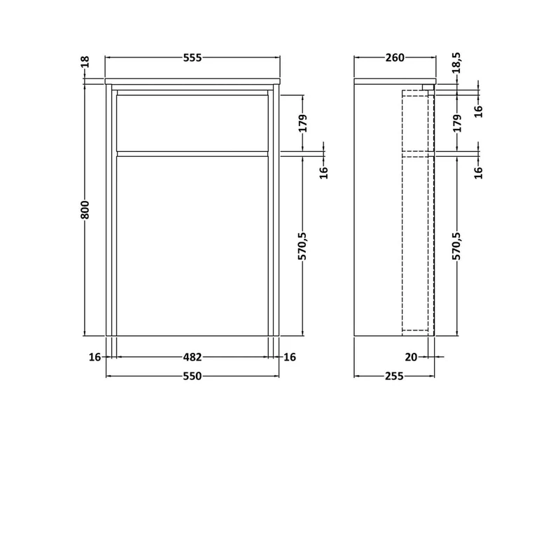 Hudson Reed Lille 550mm Wc Unit (255 Deep) Contemp Bleached Oak MFC Textured Woodgrain 818x550x255mm