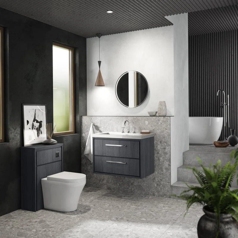 Hudson Reed Lille 550mm Wc Unit (255 Deep) Contemp Graphite Grey Woodgrain MFC Textured Woodgrain 818x550x255mm