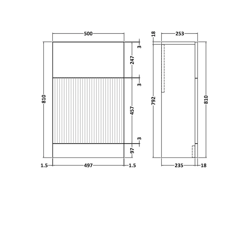 Hudson Reed Fluted 500mm Wc Unit Contemp Satin Green MFC Painted Gloss 810x500x253mm