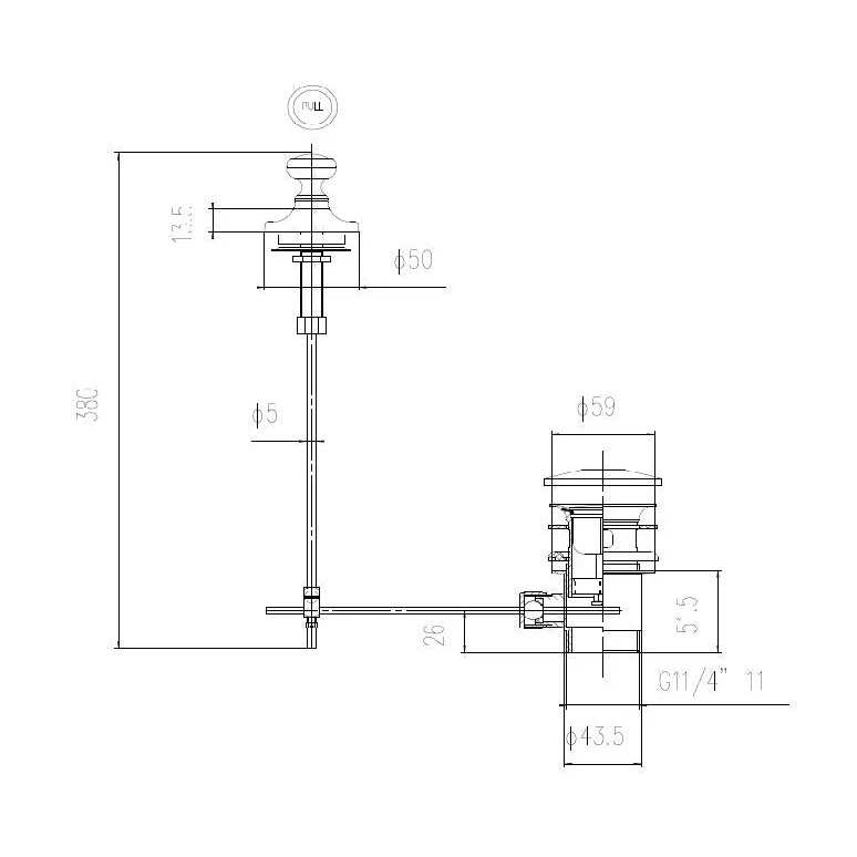 Hudson Reed Wastes Pull Up Waste Trad Black Brass 44x50x50mm