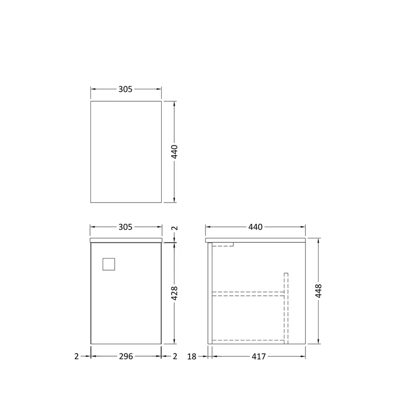 Hudson Reed Sarenna Wall Hung Cupboard Contemp Mineral Blue MFC Smooth Matt 448x305x440mm