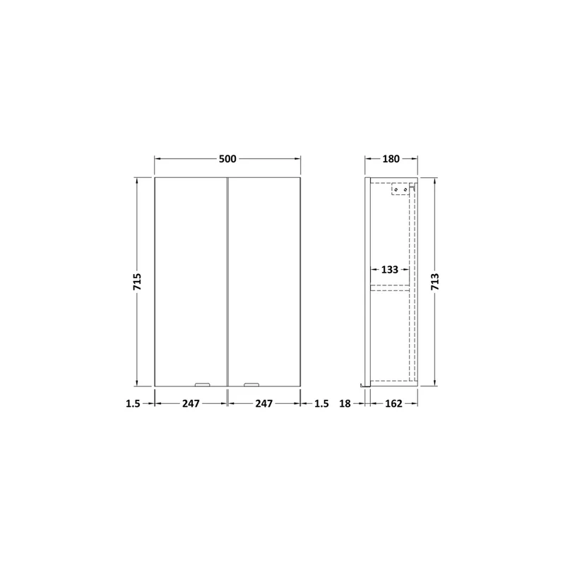 Hudson Reed Fusion 500mm Wall Unit Contemp Gloss Grey MFC Painted Gloss 713x500x182mm