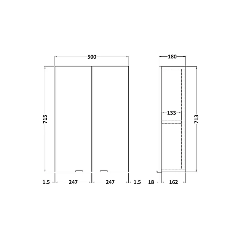 Hudson Reed Fusion 500mm Wall Unit Contemp Graphite Grey Woodgrain MFC Textured Woodgrain 713x500x182mm