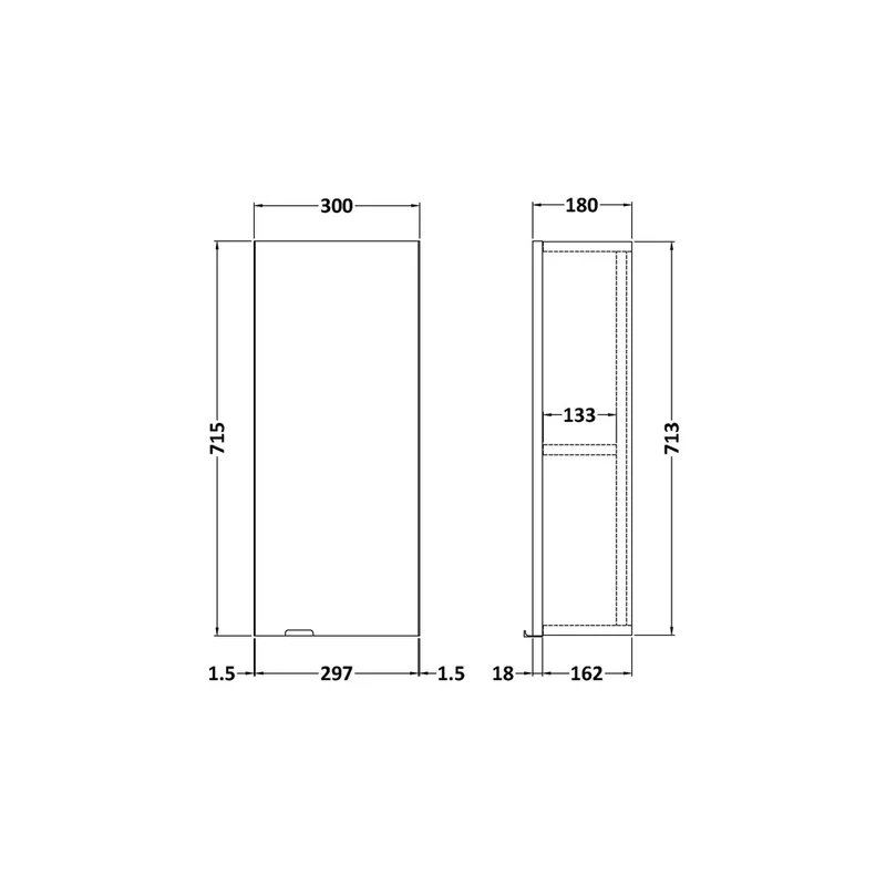 Hudson Reed Fusion 300mm Wall Unit Contemp Graphite Grey Woodgrain MFC Textured Woodgrain 700x300x180mm