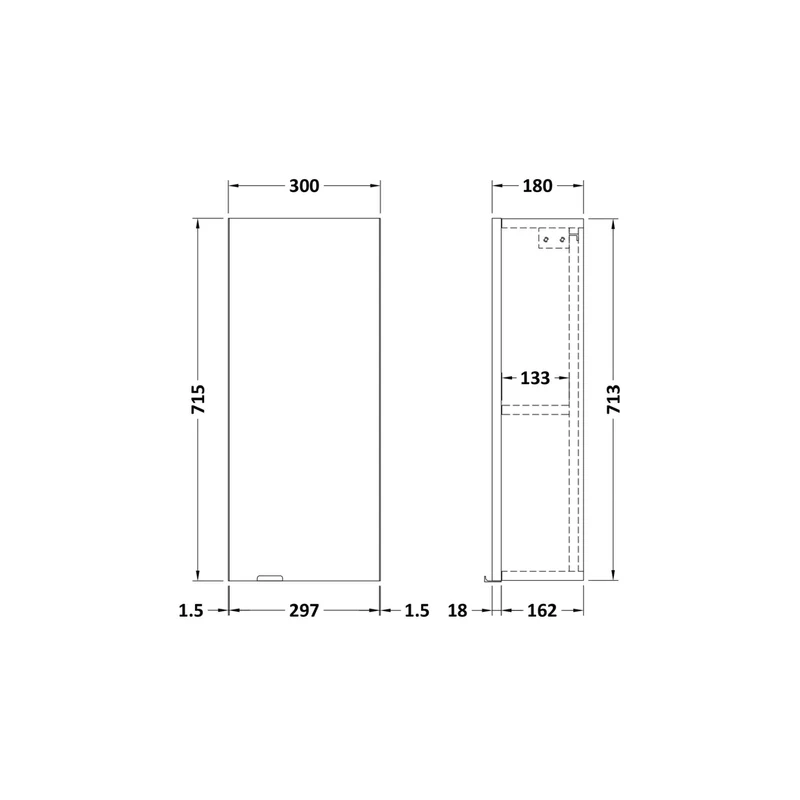 Hudson Reed Fusion 300mm Wall Unit Contemp Bleached Oak MFC Textured Woodgrain 700x300x180mm