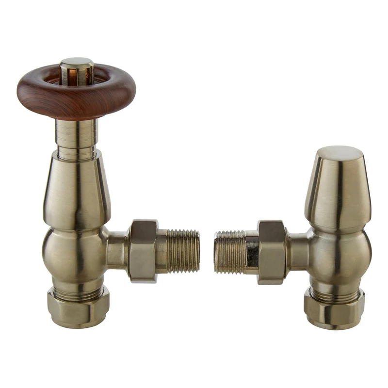 Hudson Reed Radiator Valves Camden Angled Thermostatic Valve Trad Satin Nickel Brass 131x55x97mm