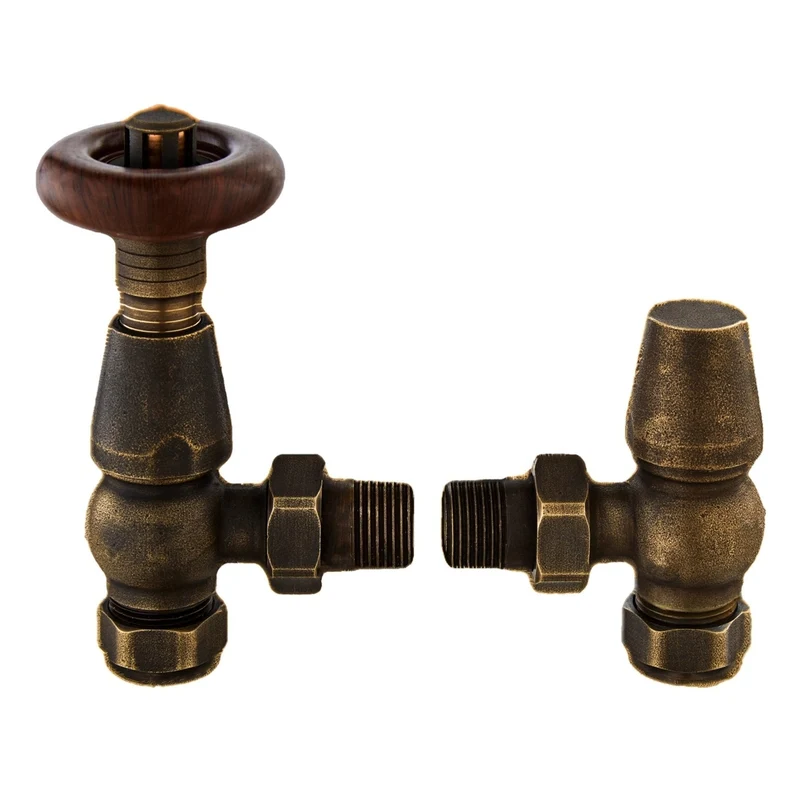 Hudson Reed Radiator Valves Camden Angled Thermostatic Valve Trad Antique Brass Brass 131x55x97mm