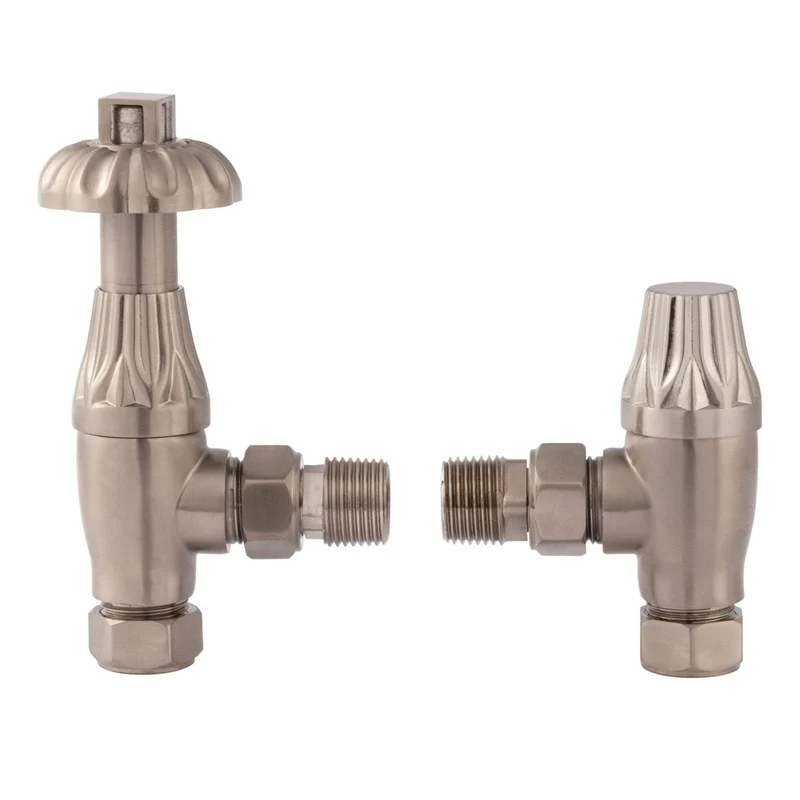 Hudson Reed Radiator Valves Thermostatic Radiator Valve Pack Trad Satin Nickel Steel 136x55x80mm