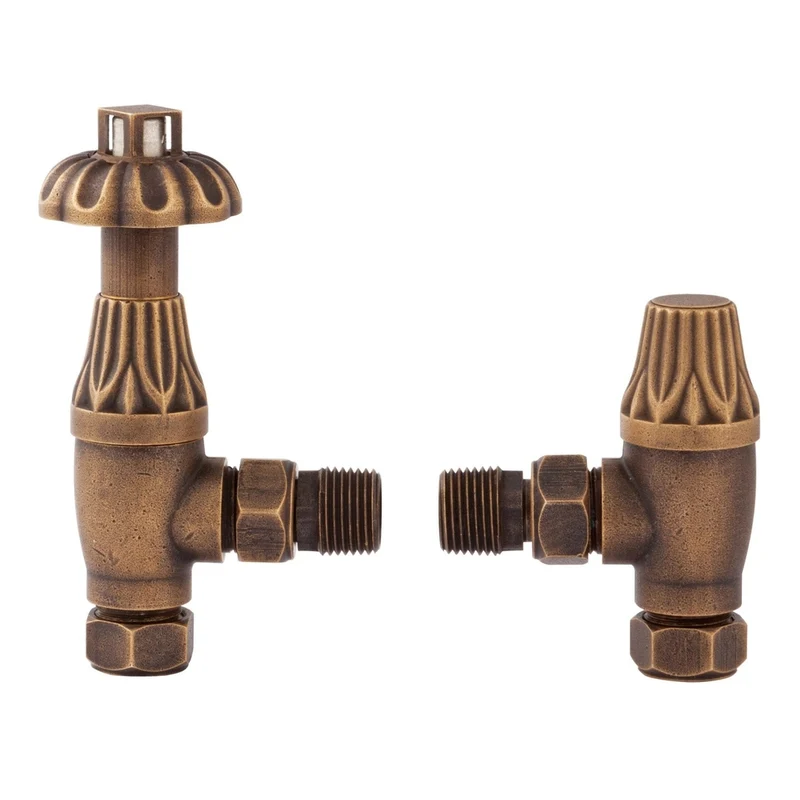 Hudson Reed Radiator Valves Thermostatic Radiator Valve Pack Trad Antique Brass Steel 136x55x80mm