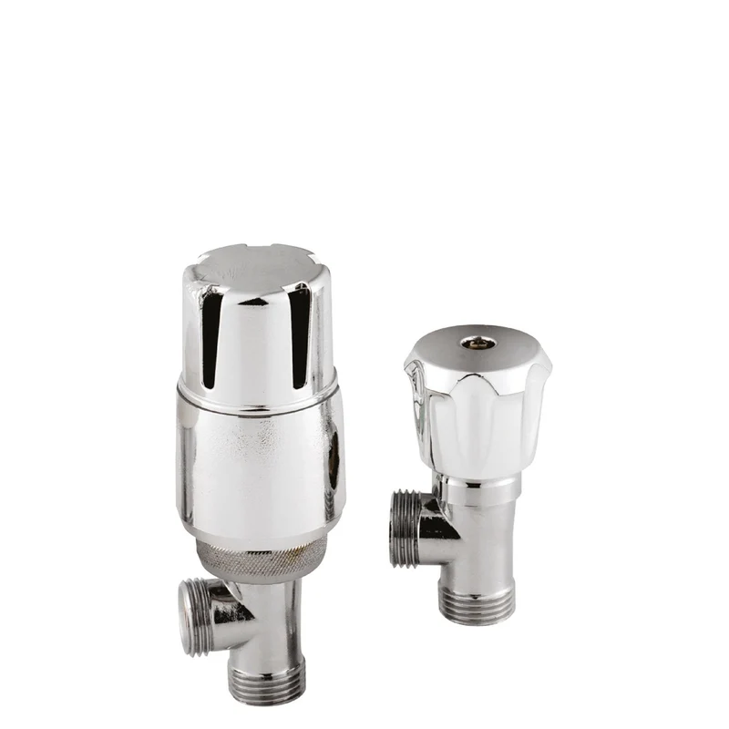 Hudson Reed Radiator Valves Angled Thermostatic Radiator Valve Pack Contemp Chrome Steel 130x45x76mm