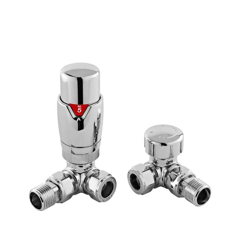 Hudson Reed Radiator Valves Corner Thermostatic Radiator Valve Pack Contemp Chrome Brass 118x50x50mm