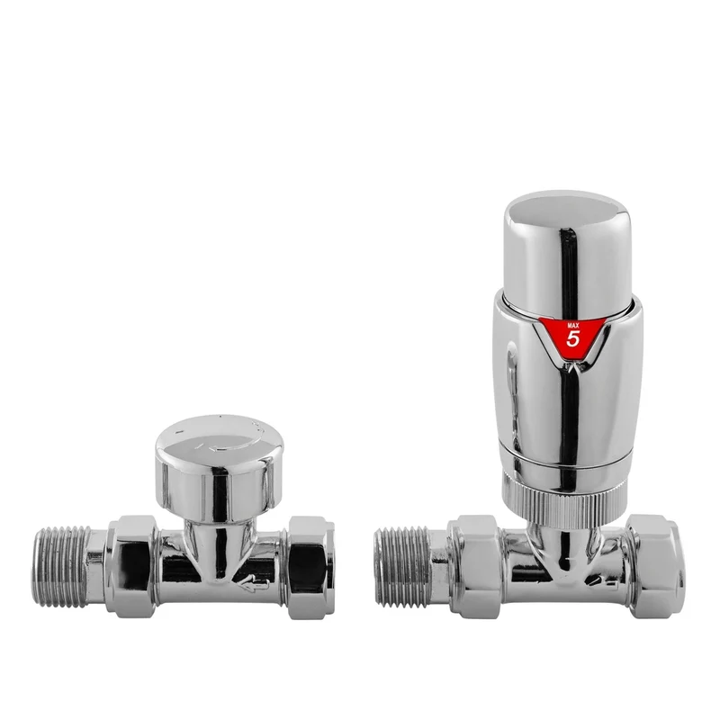 Hudson Reed Radiator Valves Straight Thermostatic Radiator Valve Pack Contemp Chrome Brass 118x60x40mm
