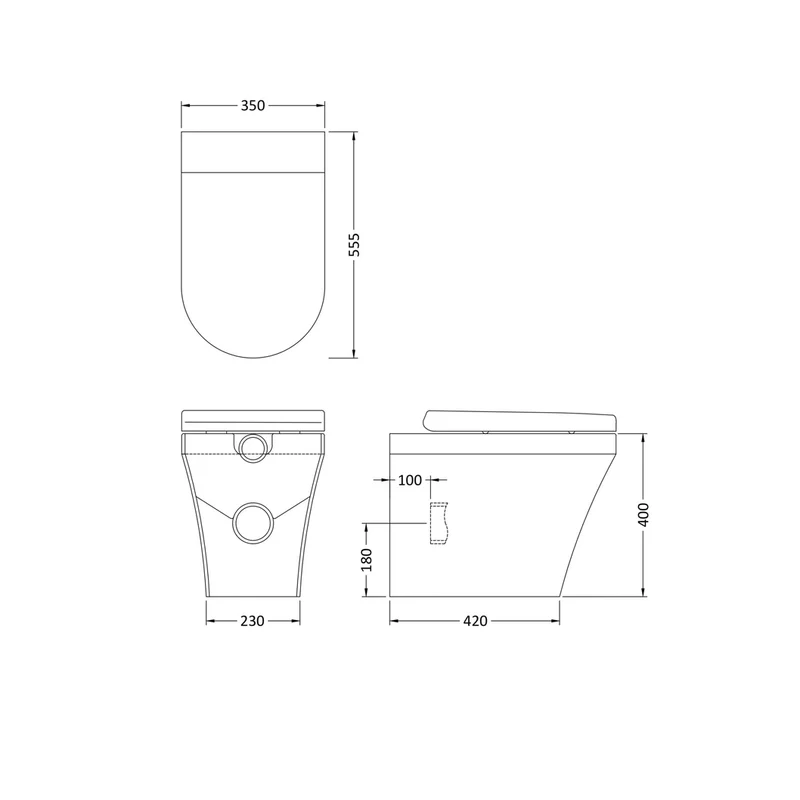 Hudson Reed Luna Back To Wall Pan & Seat Contemp Gloss White Vitreous China 445x350x555mm