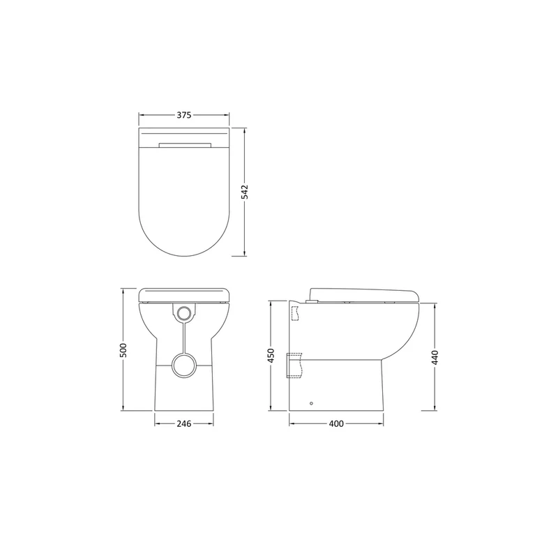 Hudson Reed Back To Wall Toilets Comfort Height Back To Wall Pan & Seat Contemp Gloss White Vitreous China 500x375x545mm