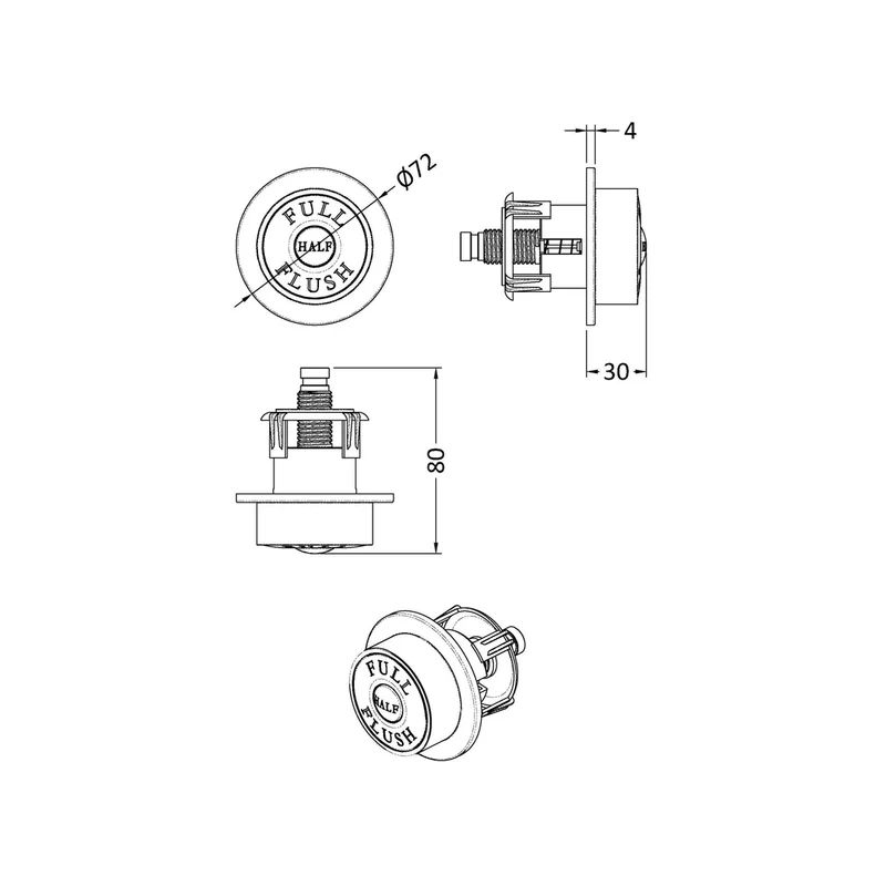 Hudson Reed Toilet Accessories Black Dual Flush Button Trad Abs 72x72x85mm