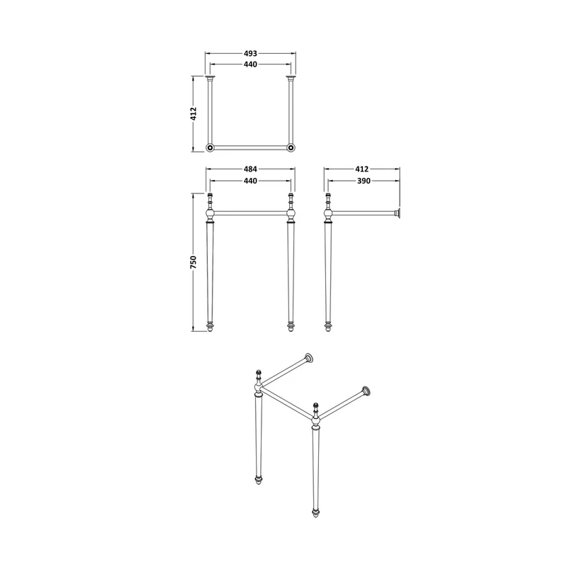 Hudson Reed Richmond Basin Stand Trad Chrome Stainless Steel 750x493x442mm
