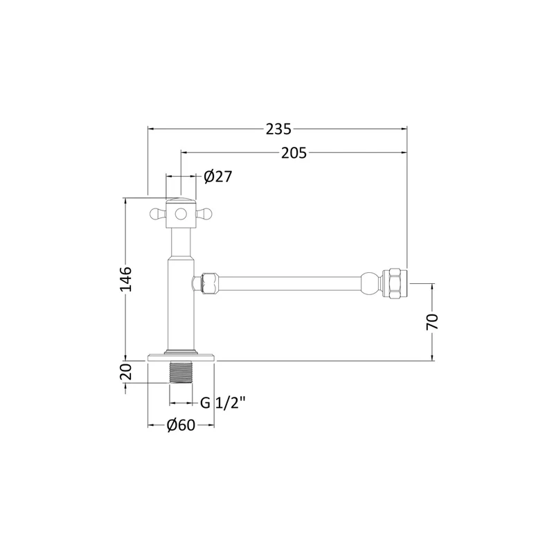 Hudson Reed Toilet Accessories Cistern Cut-off Valve Trad Chrome Brass 60x235x146mm