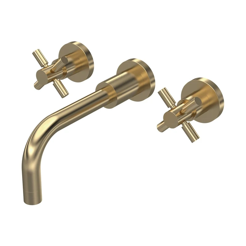 Hudson Reed Tec Crosshead Wall Mounted Basin Mixer Contemp Brushed Brass Brass 113x255x220mm