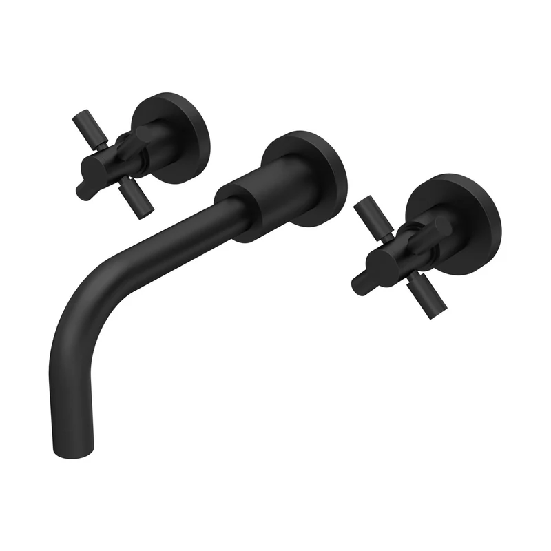 Hudson Reed Tec Crosshead Wall Mounted Basin Mixer Contemp Matt Black Brass 113x255x220mm
