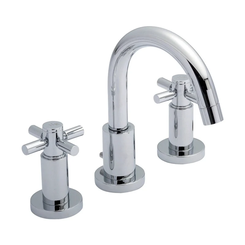 Hudson Reed Tec Crosshead 3 Tap Hole Basin Mixer Contemp Chrome Brass 190x130x175mm